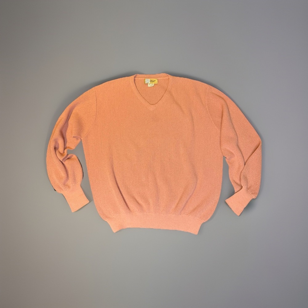 Paul Stuart 100% Alpaca V Neck Sweater Mens Large Salmon Made In Peru